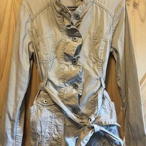 Dkny Ruffle Tan Utility Safari Jacket Versatile and Stylish M
